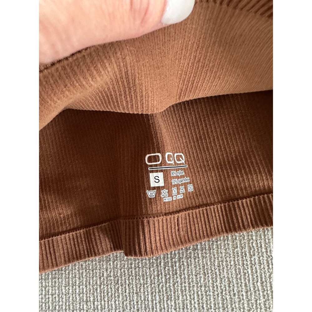 OQQ Crop Top Square Neck Long Sleeve Ribbed Stretch 2 Set - Picture 4 of 6